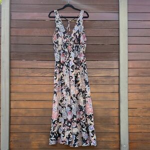 SHEIN Black Paisley V-Neck Maxi Dress with Multi Accents